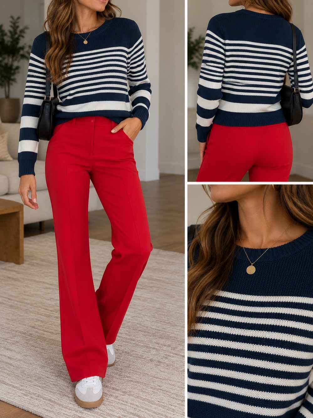Vintage Gloria Vanderbilt Navy & White Striped Knit Sweater – Size M